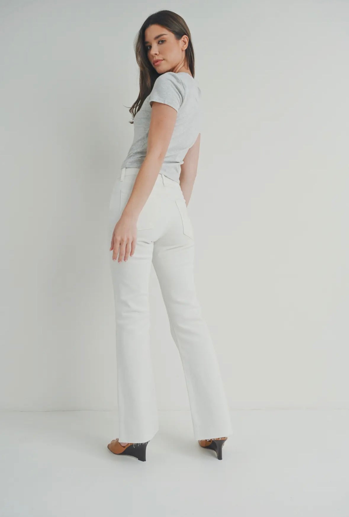 JBD White Flare Jeans w/ Hem Detail