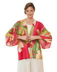 Delicate Tropical Kimono Jacket Dark Rose