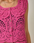 Fuchsia Flutter Sleeve Crochet Top
