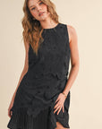 Tiered Floral Lace Flounce Hem Mini Dress