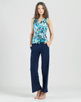 Sleeveless V-Neck Center Front Tie Top: Multi