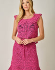 Fuchsia Flutter Sleeve Crochet Top