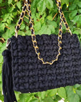 Crochet Front Flap Clutch Handbag Black