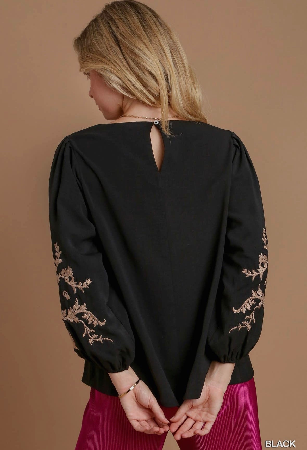 Embroidered Balloon Sleeve Blouse