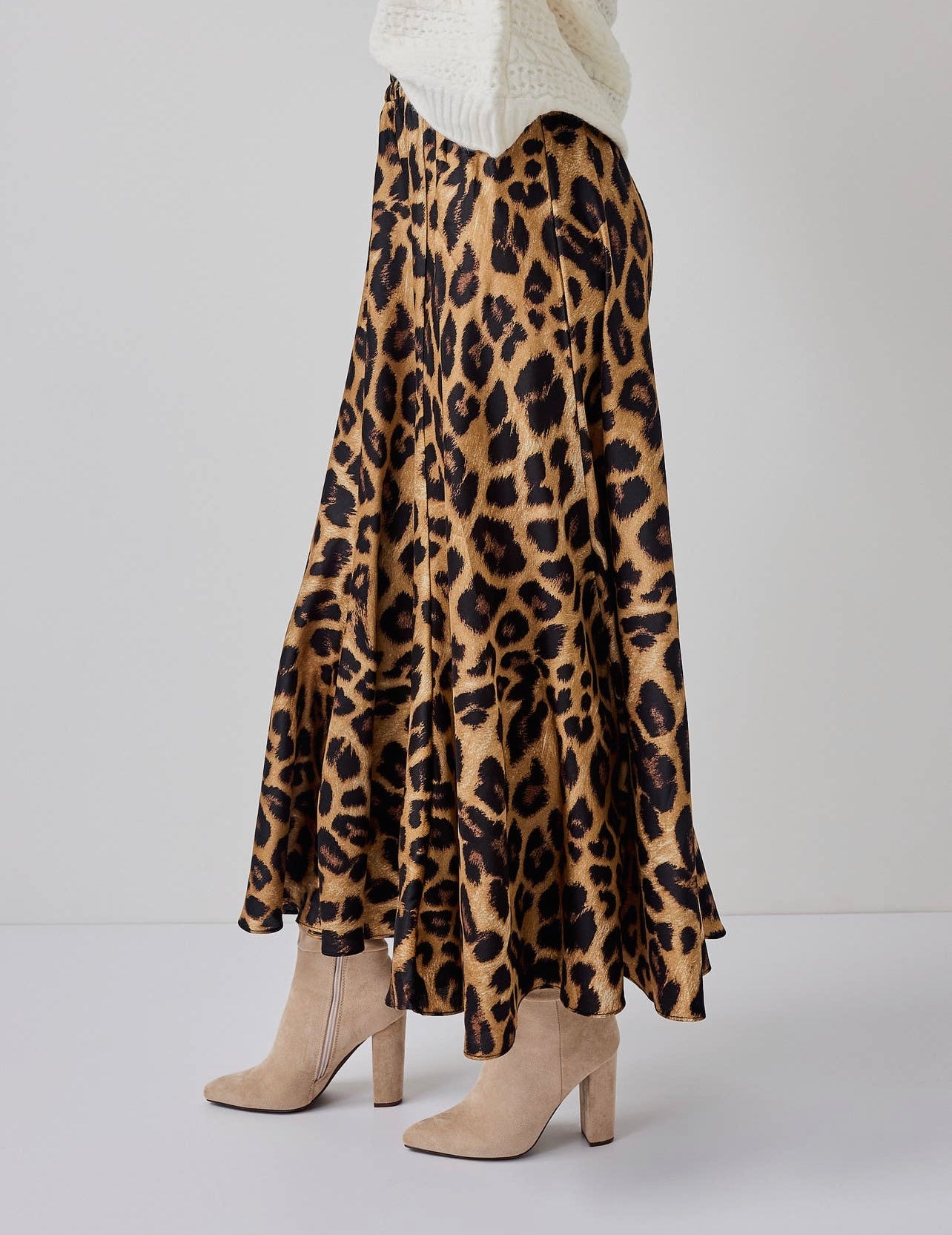 Leopard Satin Midi Skirt
