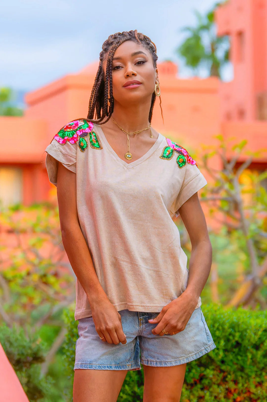 April Sequin Shoulder Tee
