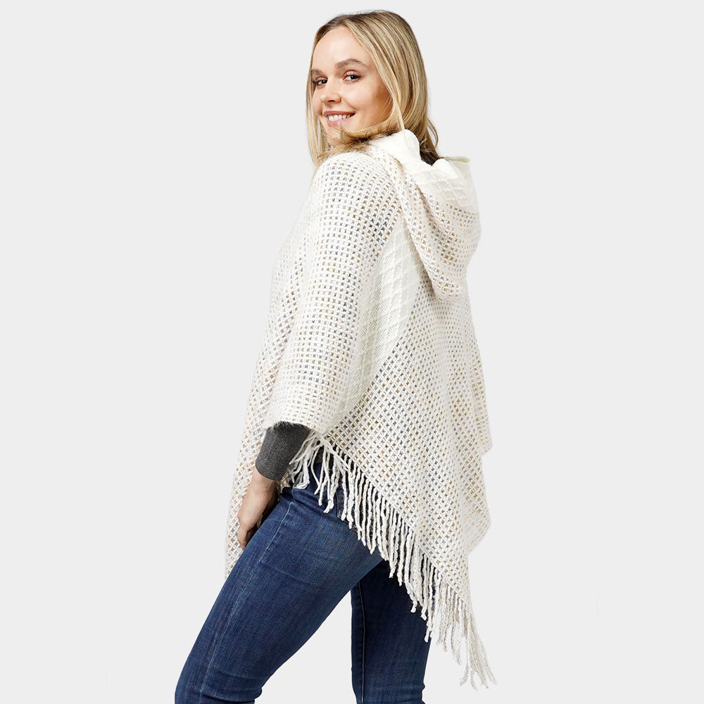 Hooded Knit Poncho