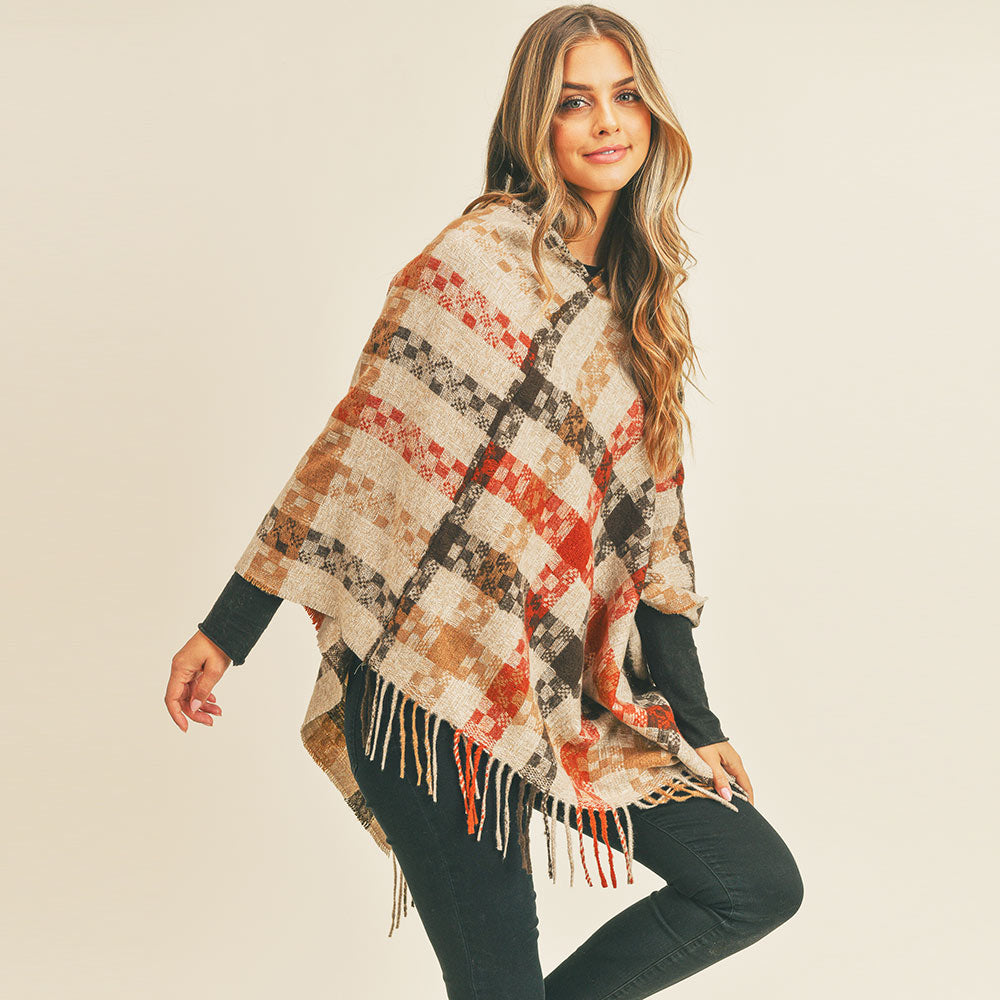 Plaid Fringe Poncho