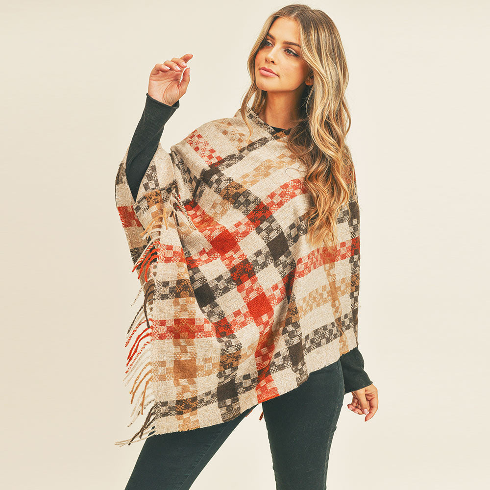 Plaid Fringe Poncho
