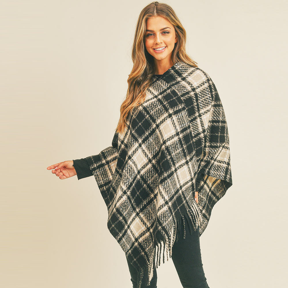 Plaid Fringe Poncho