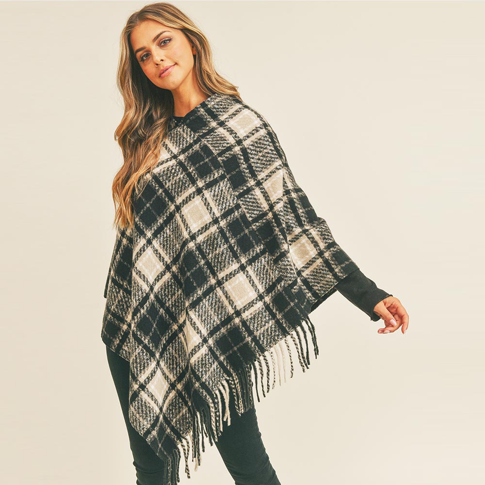 Plaid Fringe Poncho