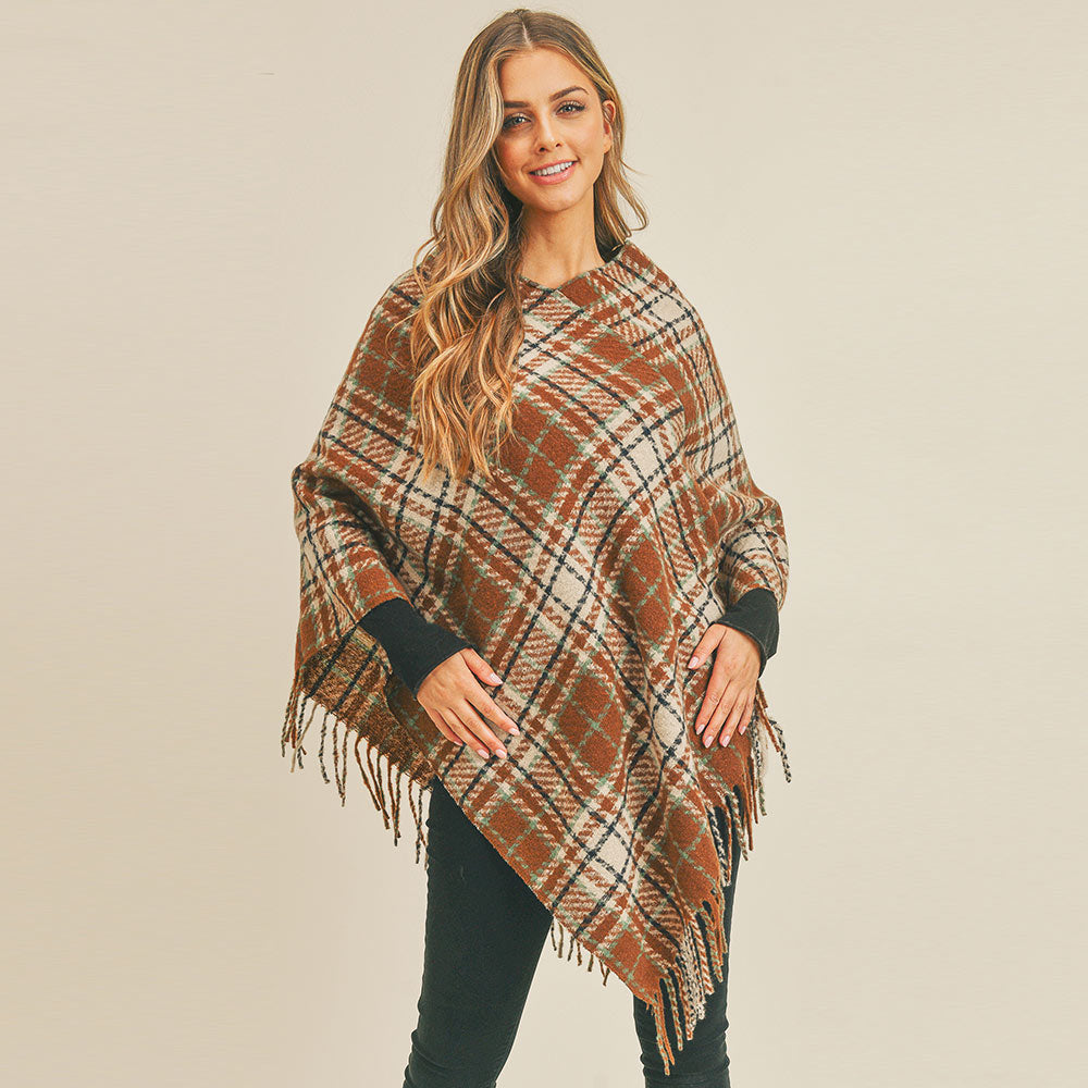 Plaid Fringe Poncho