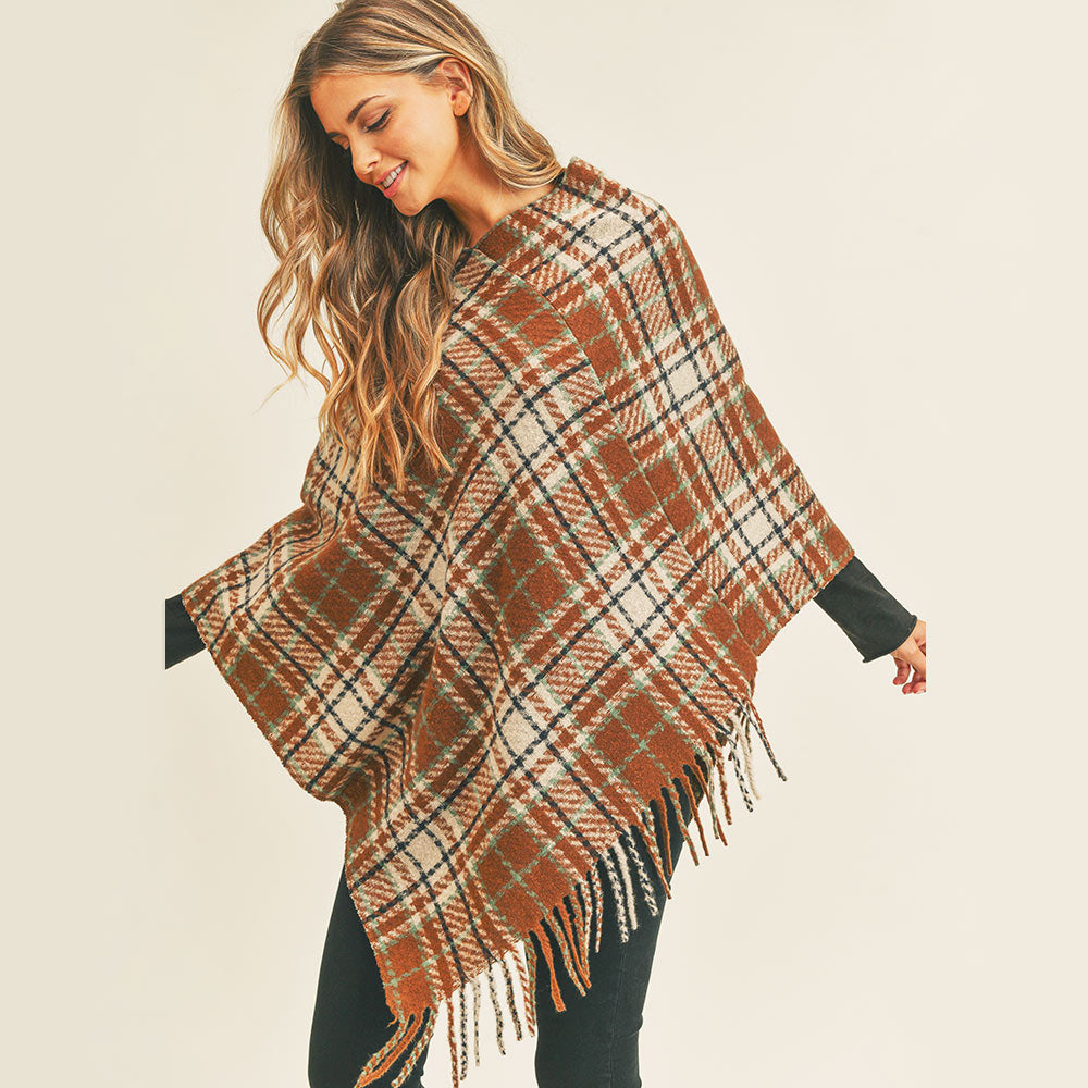 Plaid Fringe Poncho