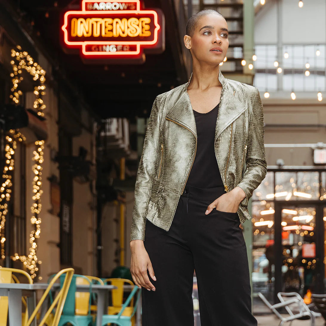 Clara Sunwoo Croc Print Liquid Leather Jacket