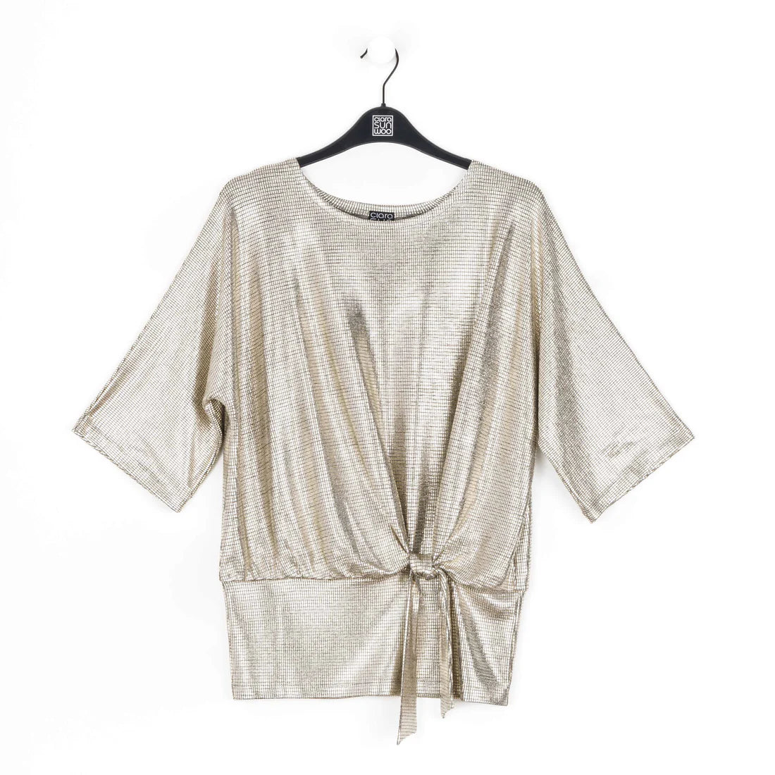 Clara Sunwoo Shimmer Foil Lame Side Tie Top