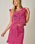 Fuchsia Flutter Sleeve Crochet Top