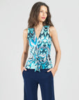 Sleeveless V-Neck Center Front Tie Top: Multi