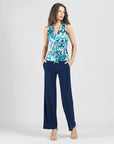 Sleeveless V-Neck Center Front Tie Top: Multi