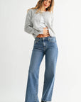 Mid Rise Slim Wide Leg