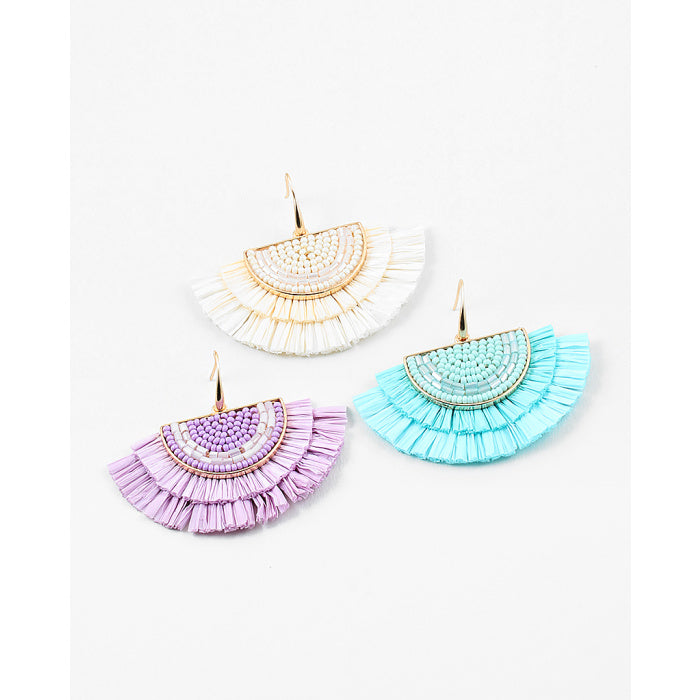 Bead & Raffia Half Moon Earrings
