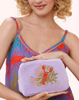 Velvet Embroidered Make Up Bag Lobster Buddies