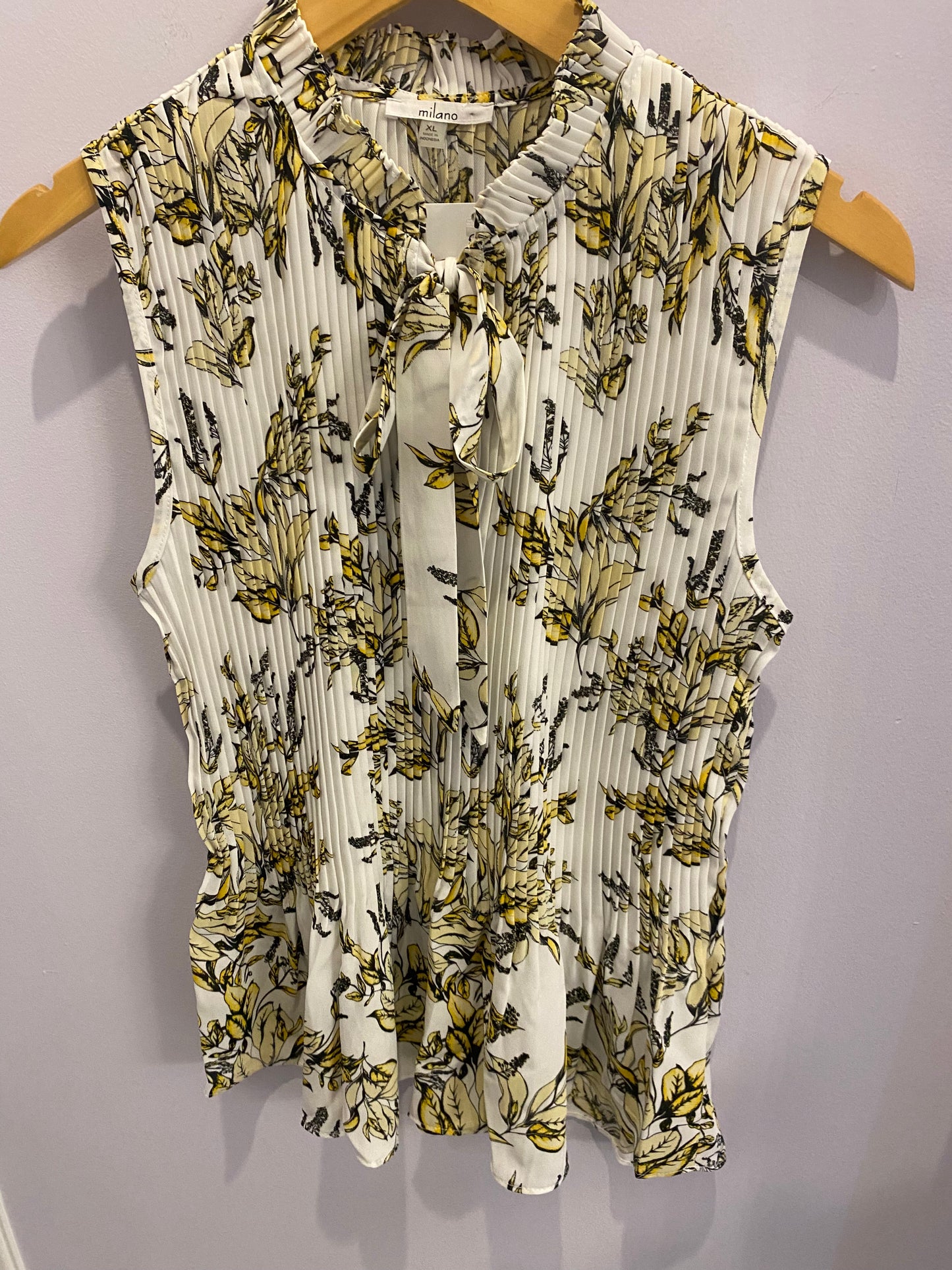 Pleated Neck Tie Blouse