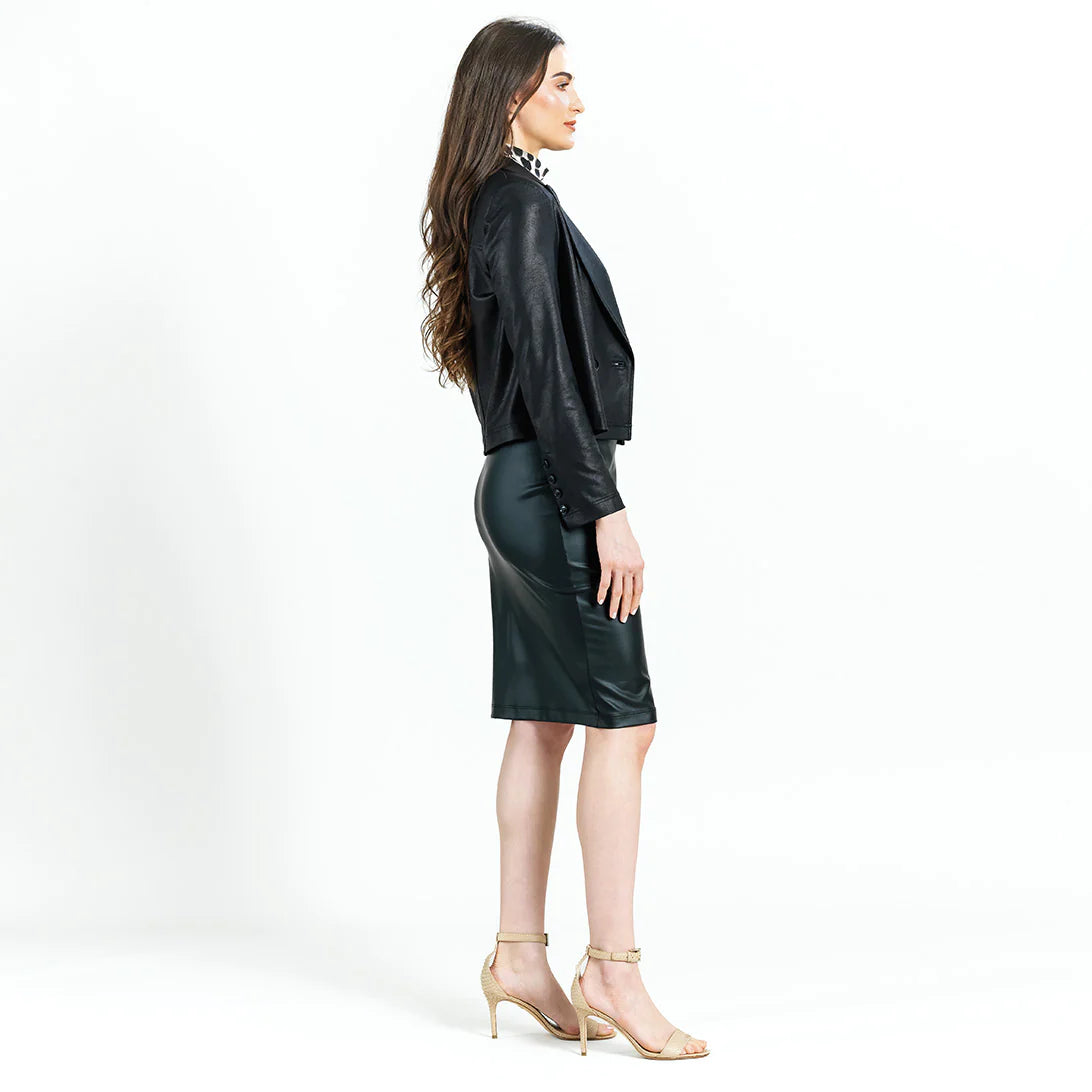 Clara Sunwoo Cropped Tuxedo Style Liquid Leather Jacket
