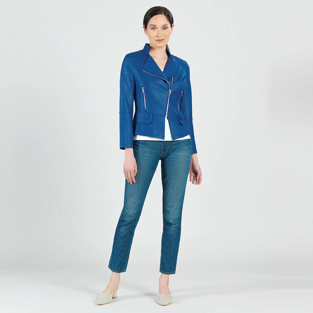 Clara Sunwoo Liquid Leather Biker Jacket Cobalt