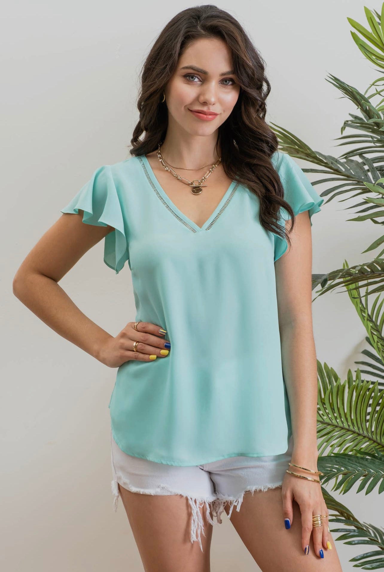 Line Lace V Neck Blouse
