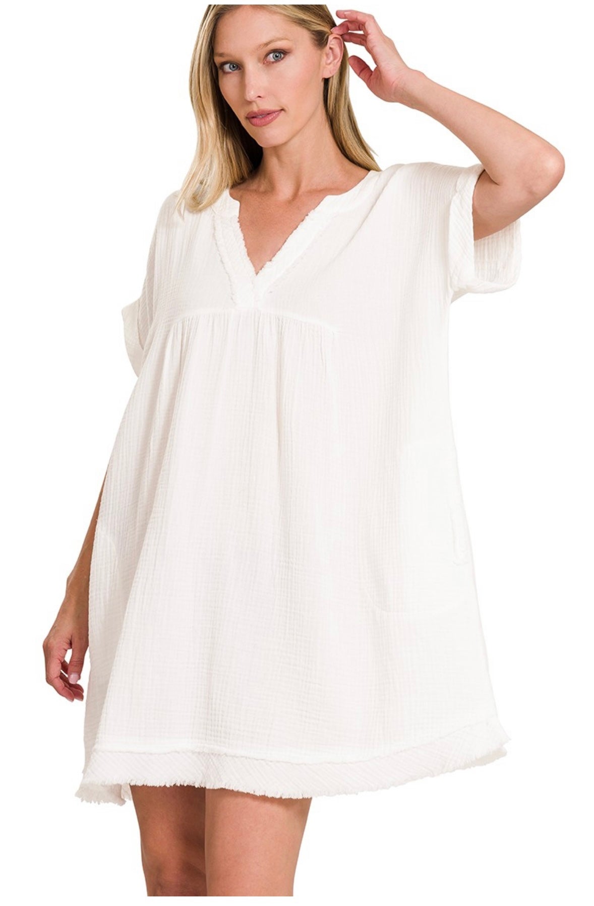 Gauze V Neck Dress