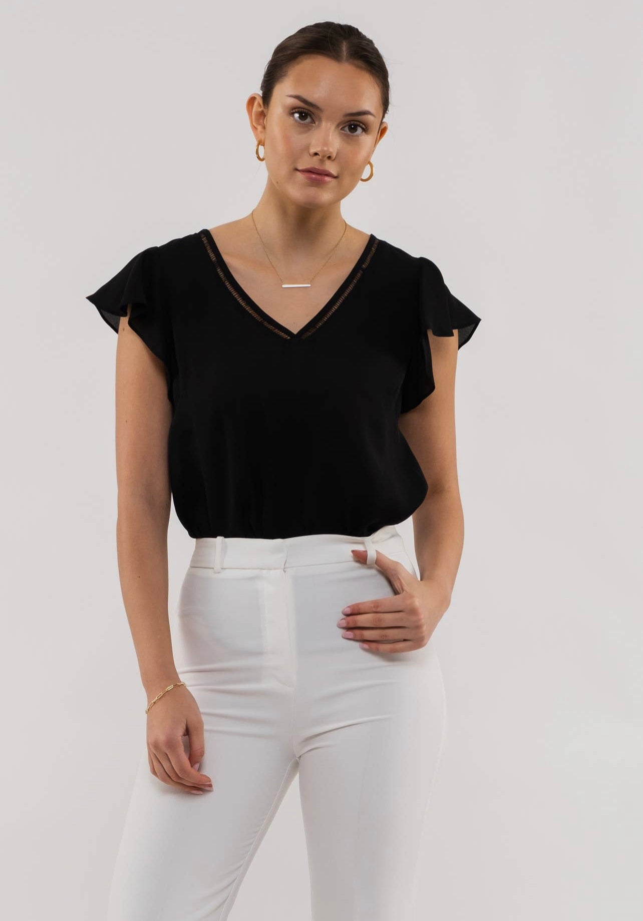 Line Lace V Neck Blouse