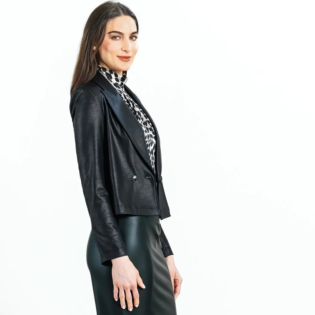 Clara Sunwoo Cropped Tuxedo Style Liquid Leather Jacket