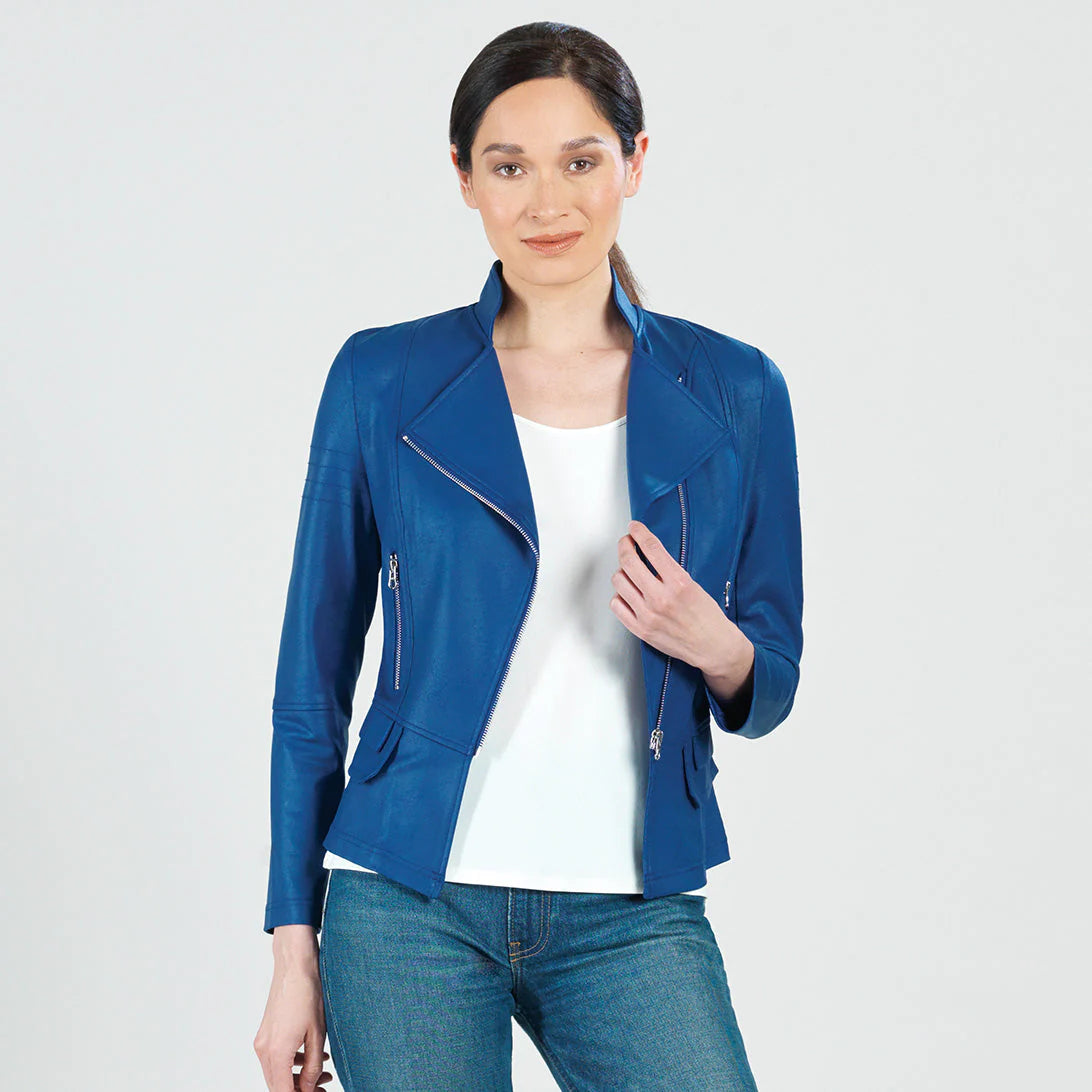 Clara Sunwoo Liquid Leather Biker Jacket Cobalt