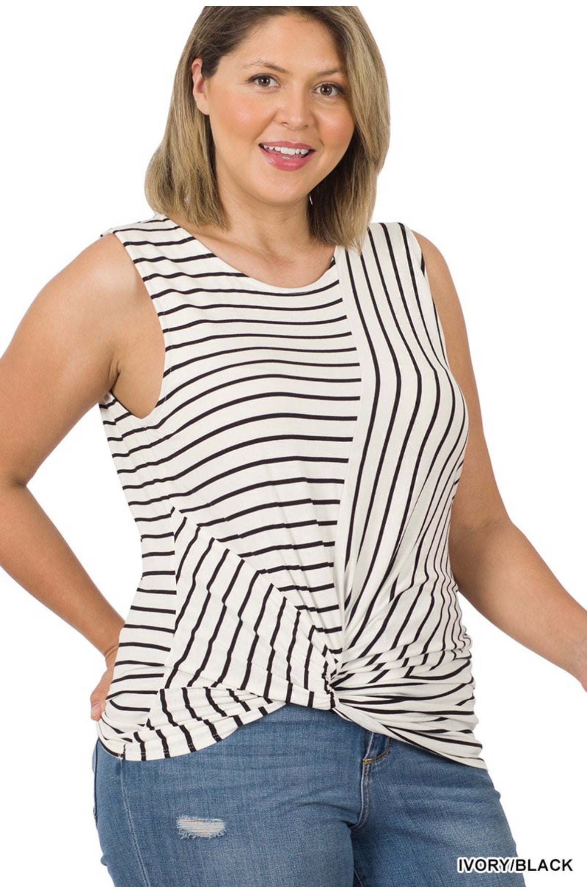 Stripe Knot Front Top Plus