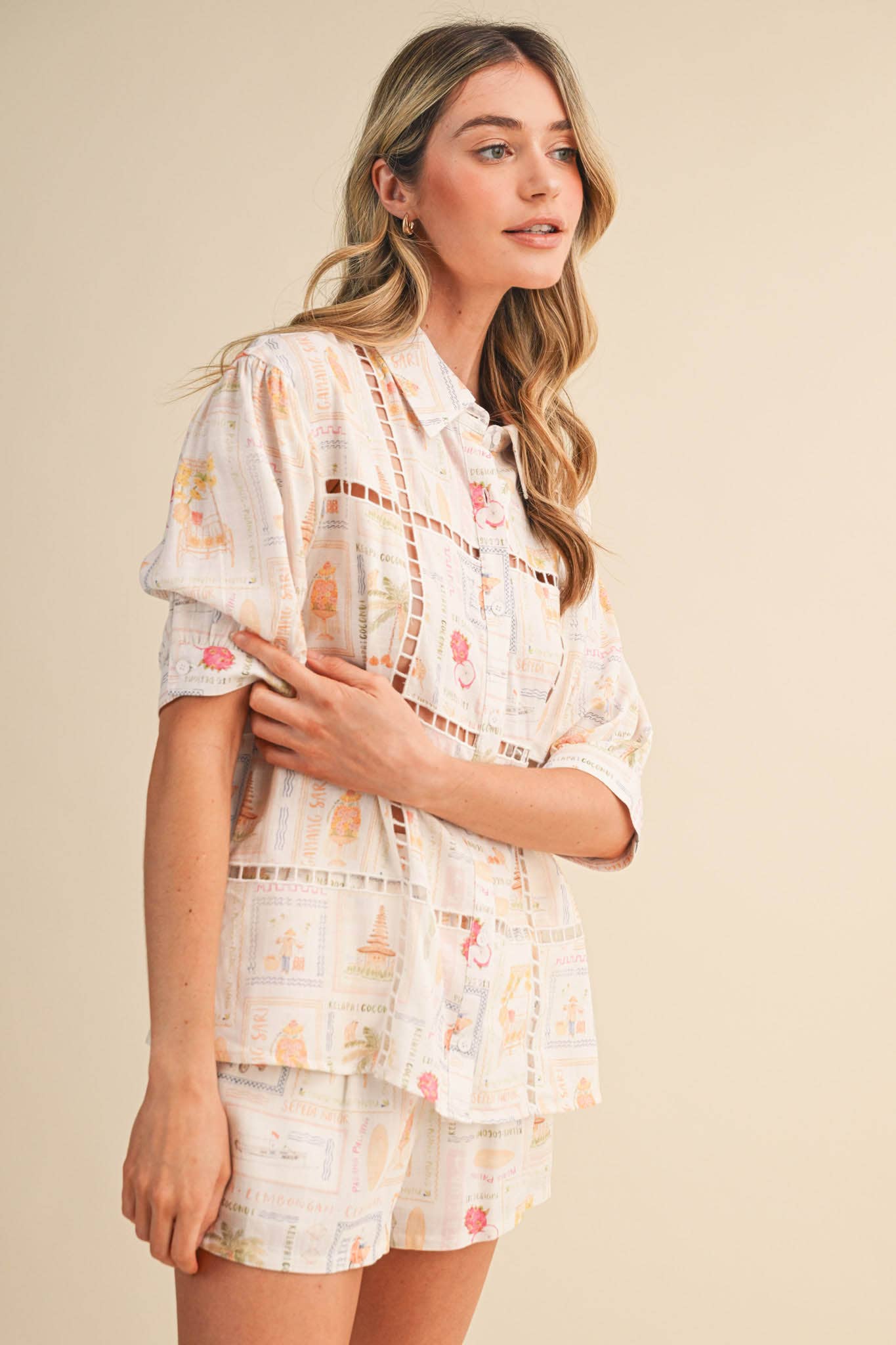 Ladder Trim Button Top &amp; Shorts Set
