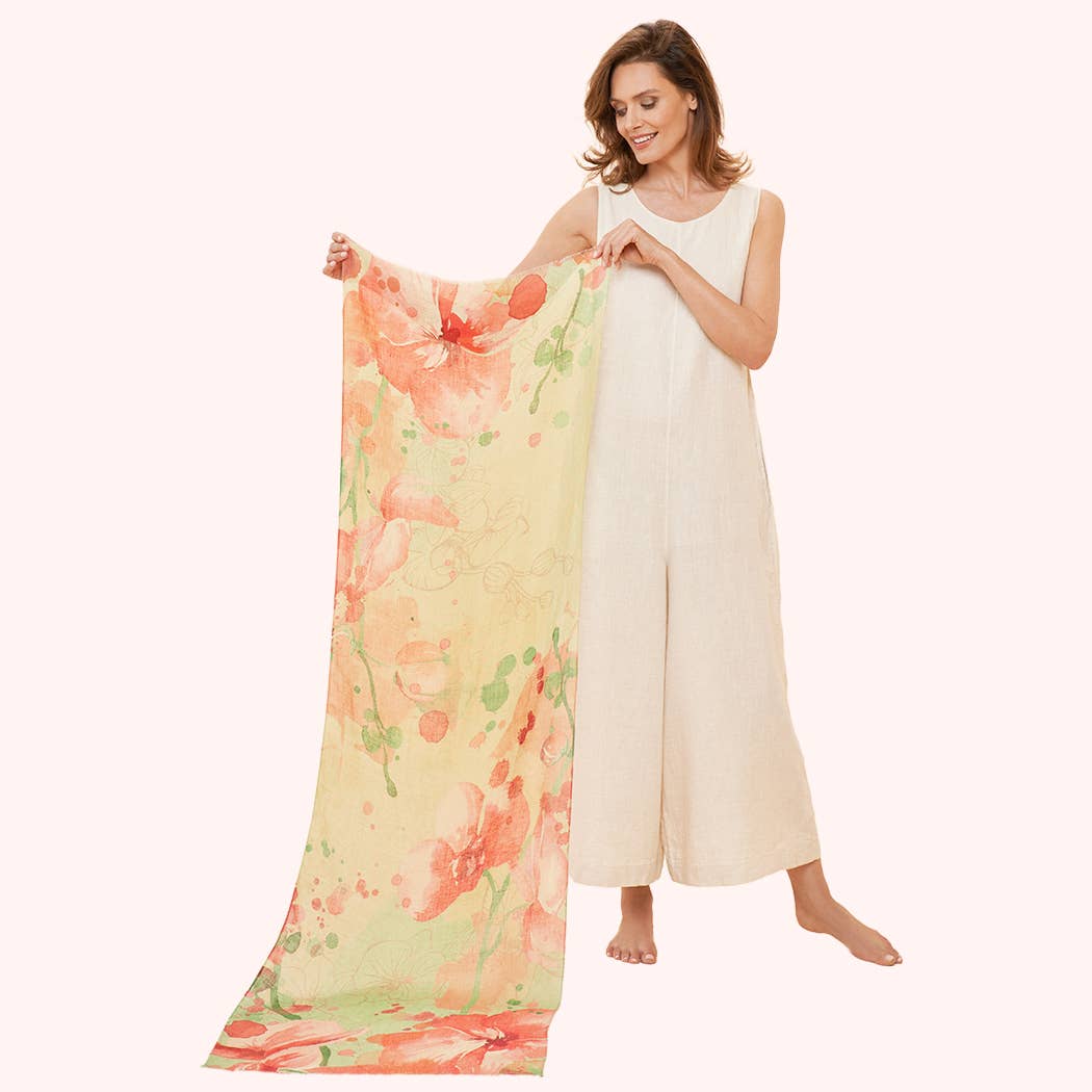 Linen Watercolor Orchid Scarf
