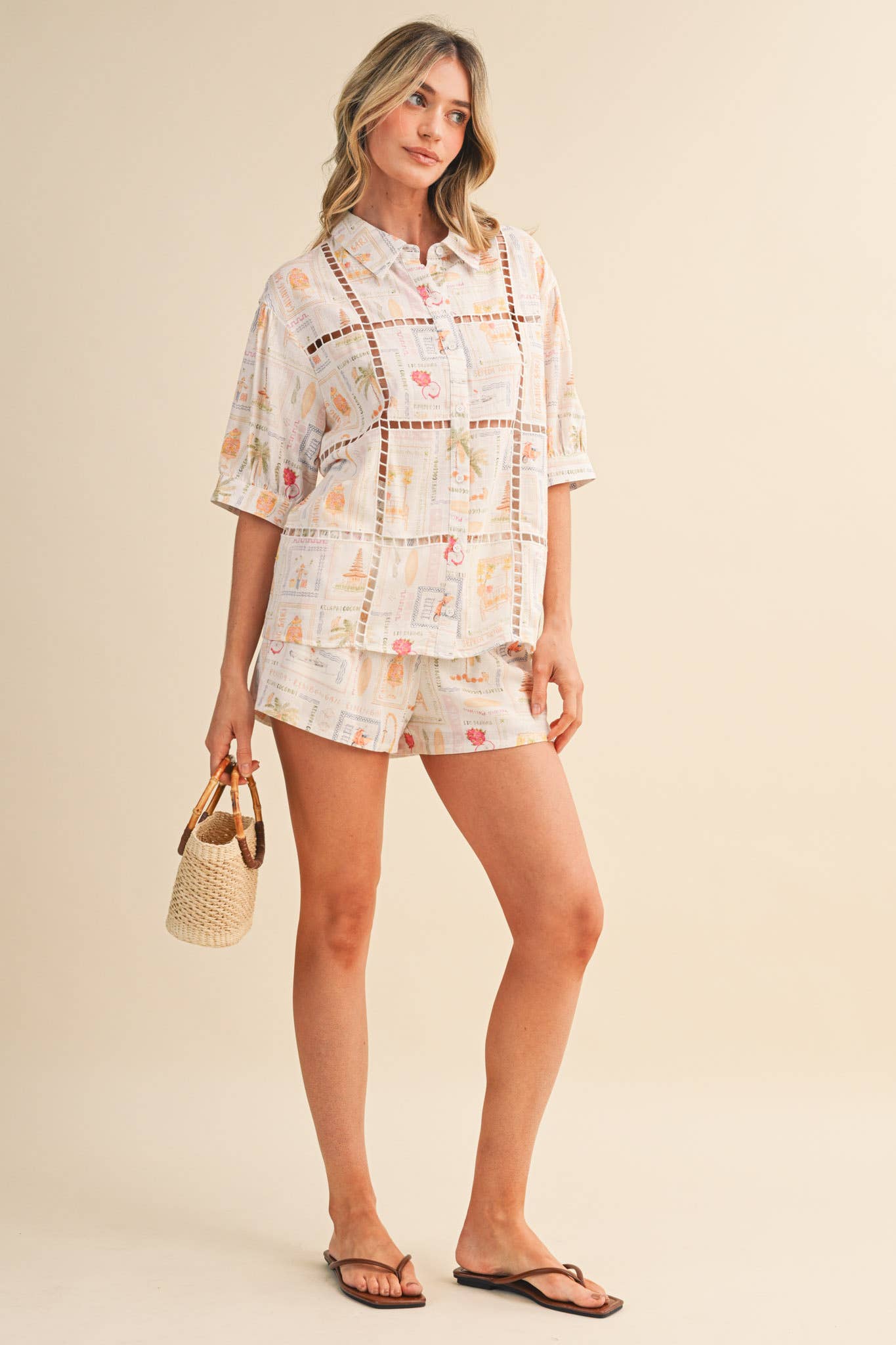 Ladder Trim Button Top &amp; Shorts Set