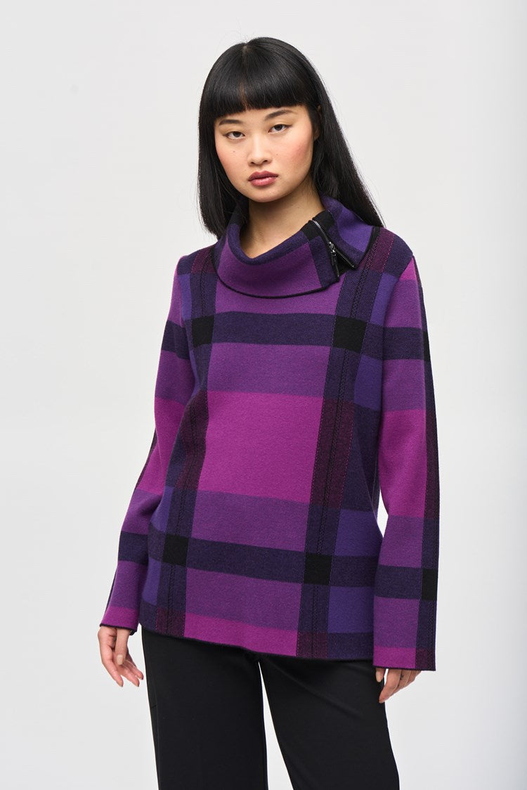 Joseph Ribkoff Tartan Cowl Neck Sweater