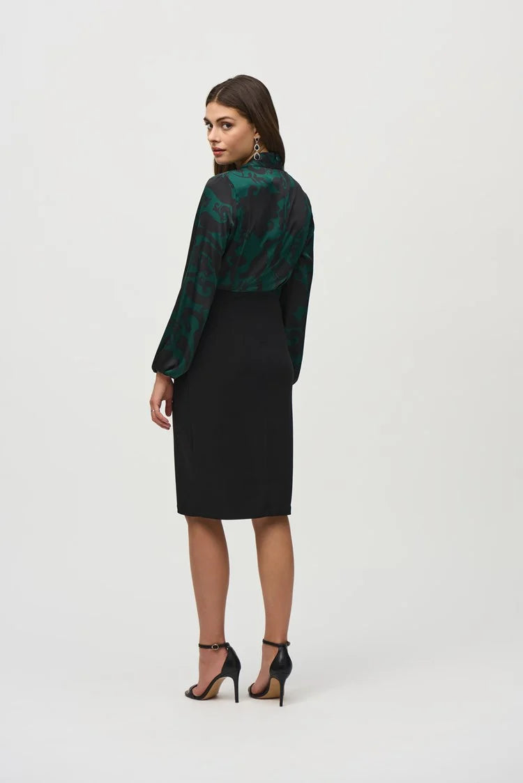 Joseph Ribkoff Knit and Satin Paisley Dress