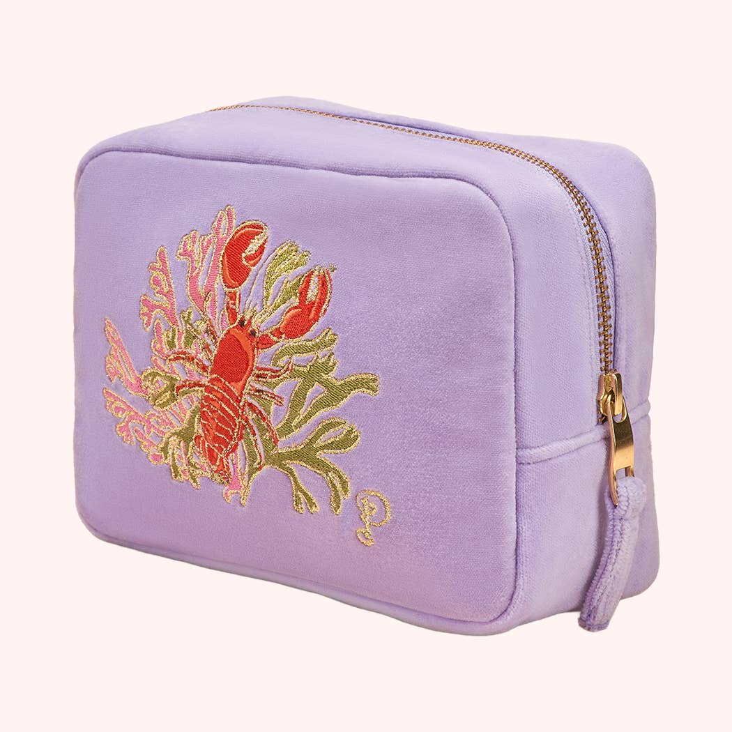 Velvet Embroidered Make Up Bag Lobster Buddies