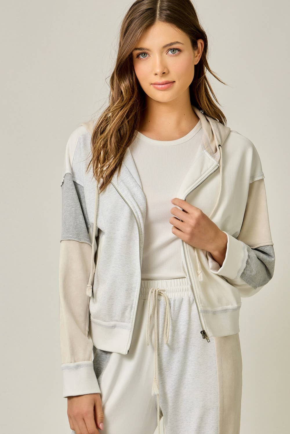 Color Blocked Zip-Up Hoodie