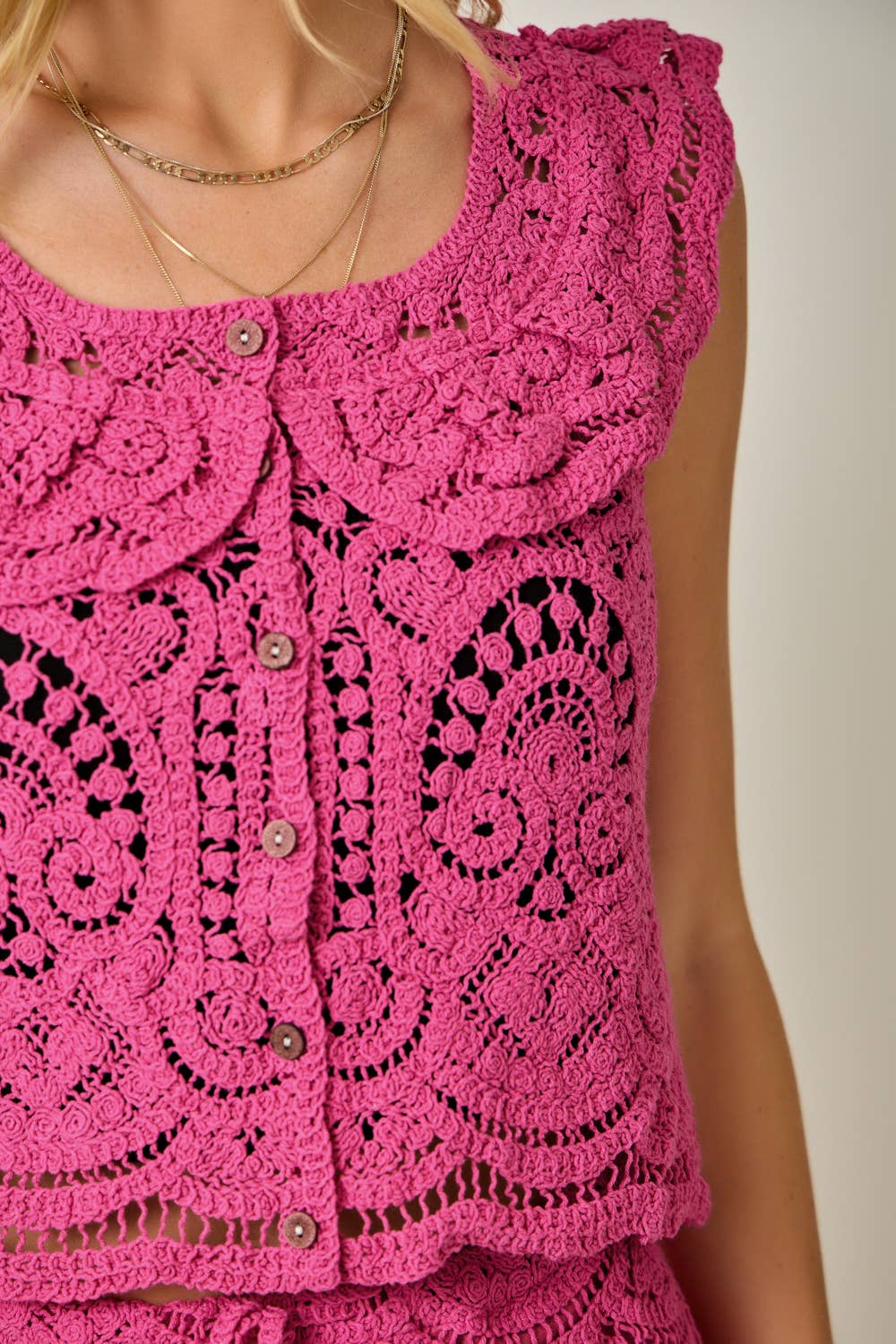Fuchsia Flutter Sleeve Crochet Top