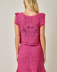 Fuchsia Flutter Sleeve Crochet Top