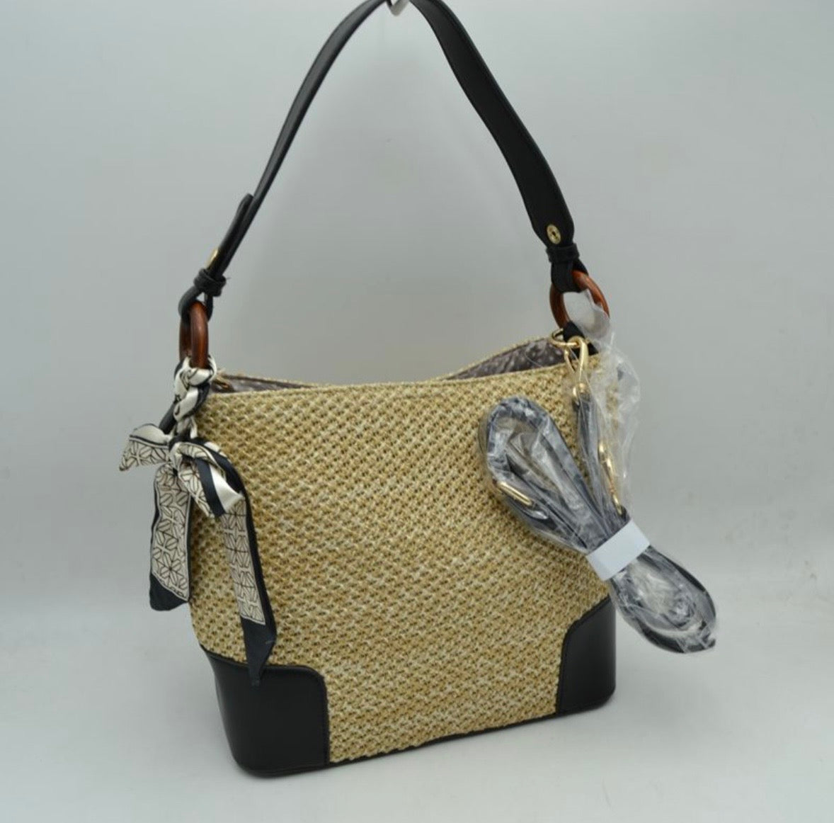 Straw Bucket Hobo Bag