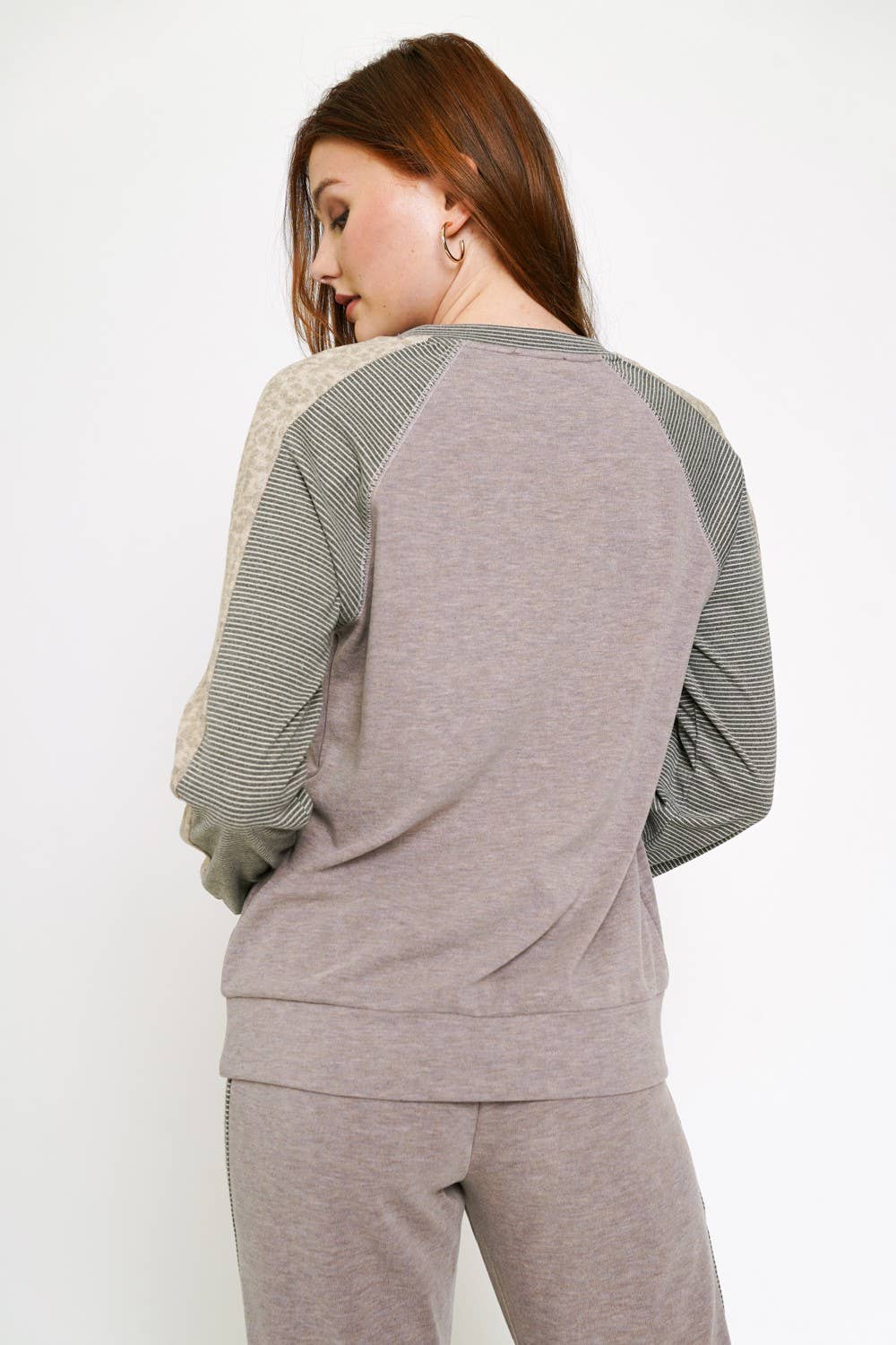 Dusty Lavender &amp; Leopard Raglan Pullover