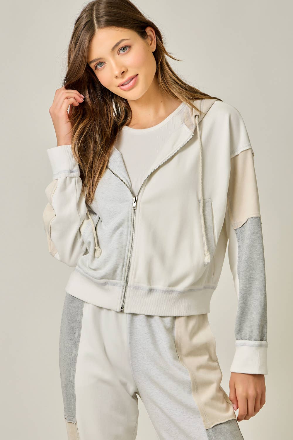 Color Blocked Zip-Up Hoodie