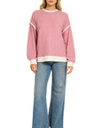 Brushed Melange Hacci Contrast Trim Sweater
