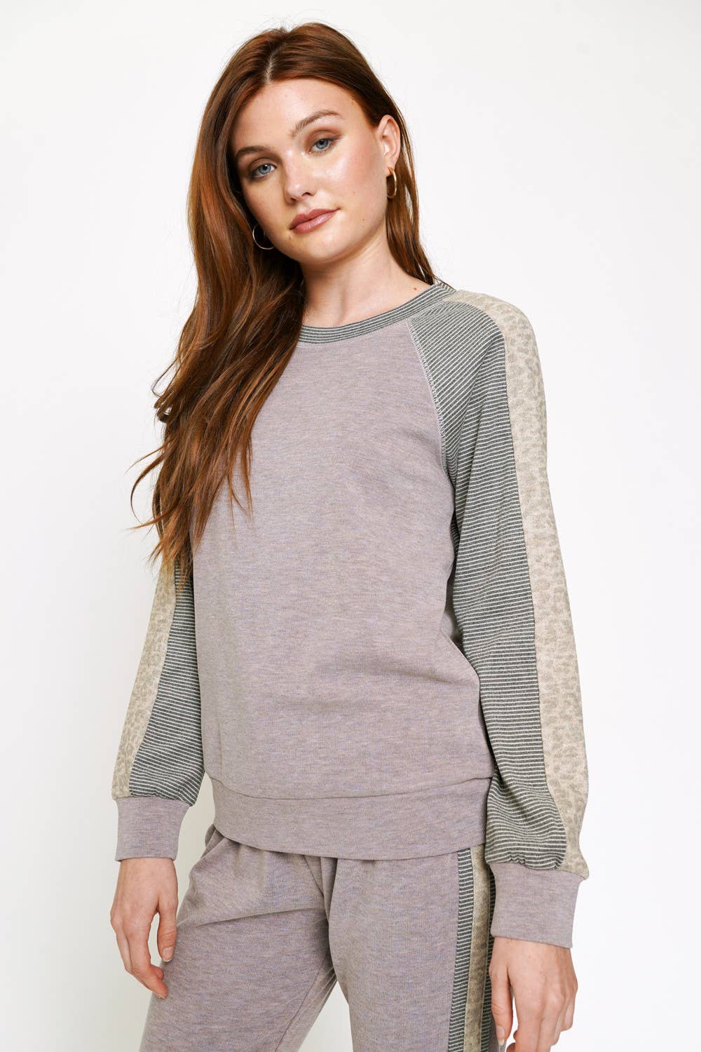 Dusty Lavender &amp; Leopard Raglan Pullover