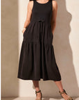 Mixmedia Sleeveless Boat Neck Maxi Dress