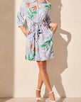 Water Print Tie-Waist Dress With Pockets